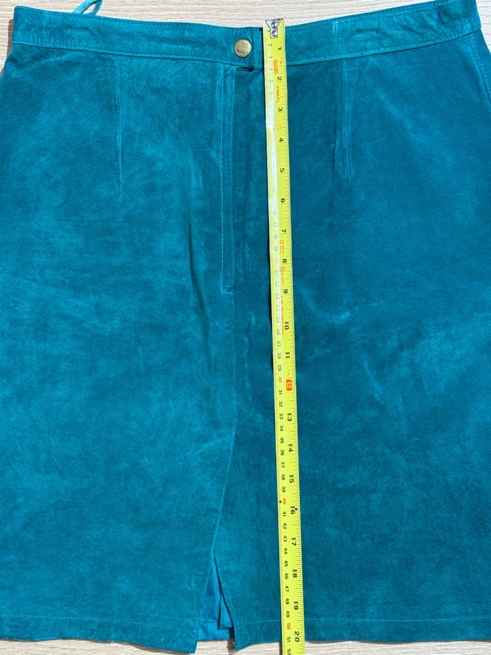 Vintage Teal Green Suede Leather Mini Skirt - Picture 5 of 6